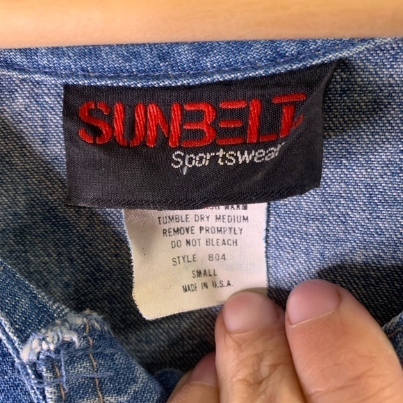 Women’s Sunbelt blue denim button up dress with a desert and cactus patch work - Picture 4 of 6